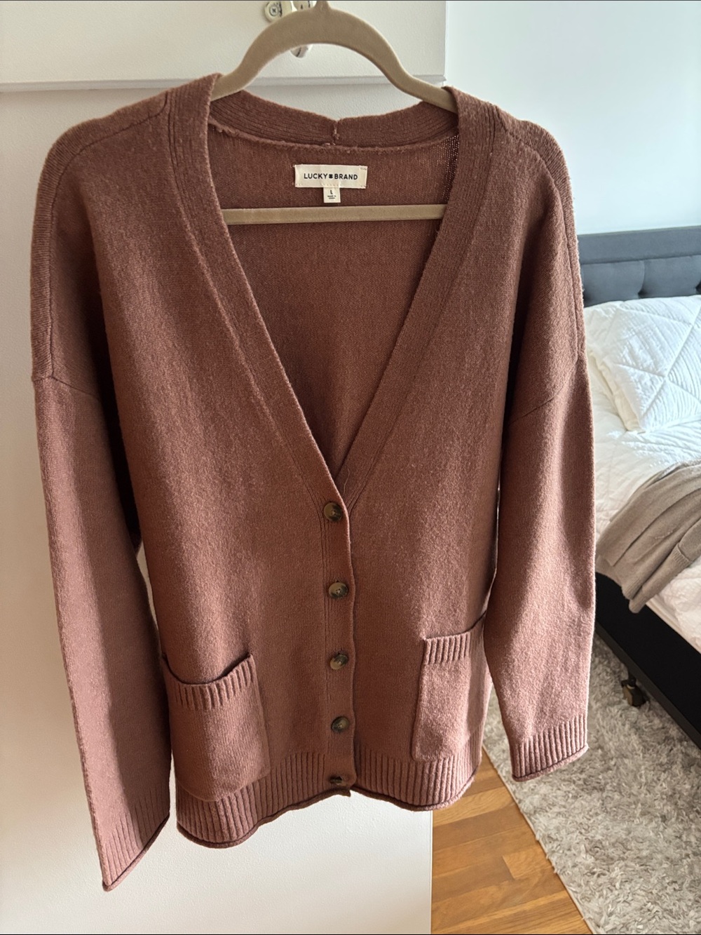 Lucky Brand Light Brown Button-Up V-Neck Cardigan